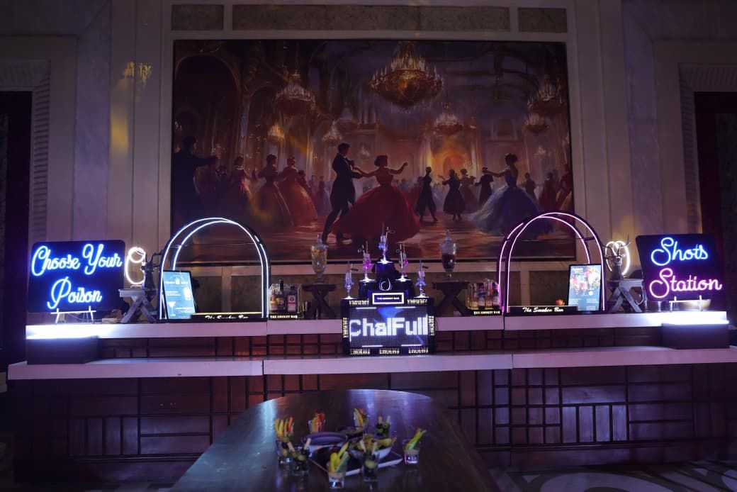 Corporate event bar with neon signs
