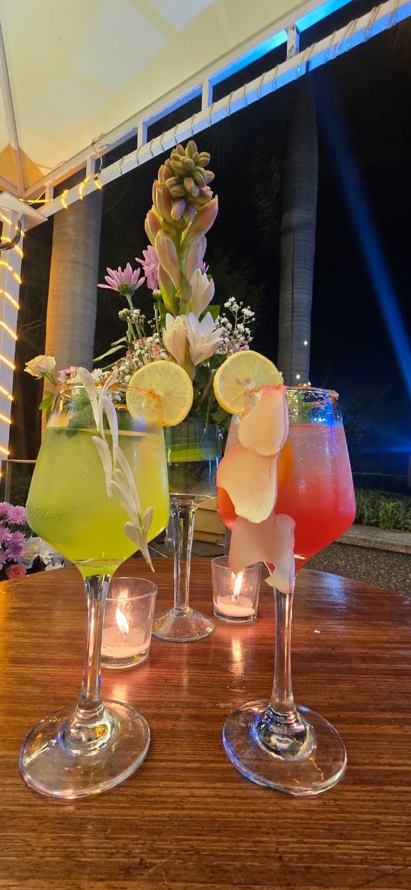 Garnished cocktail pair with flowers