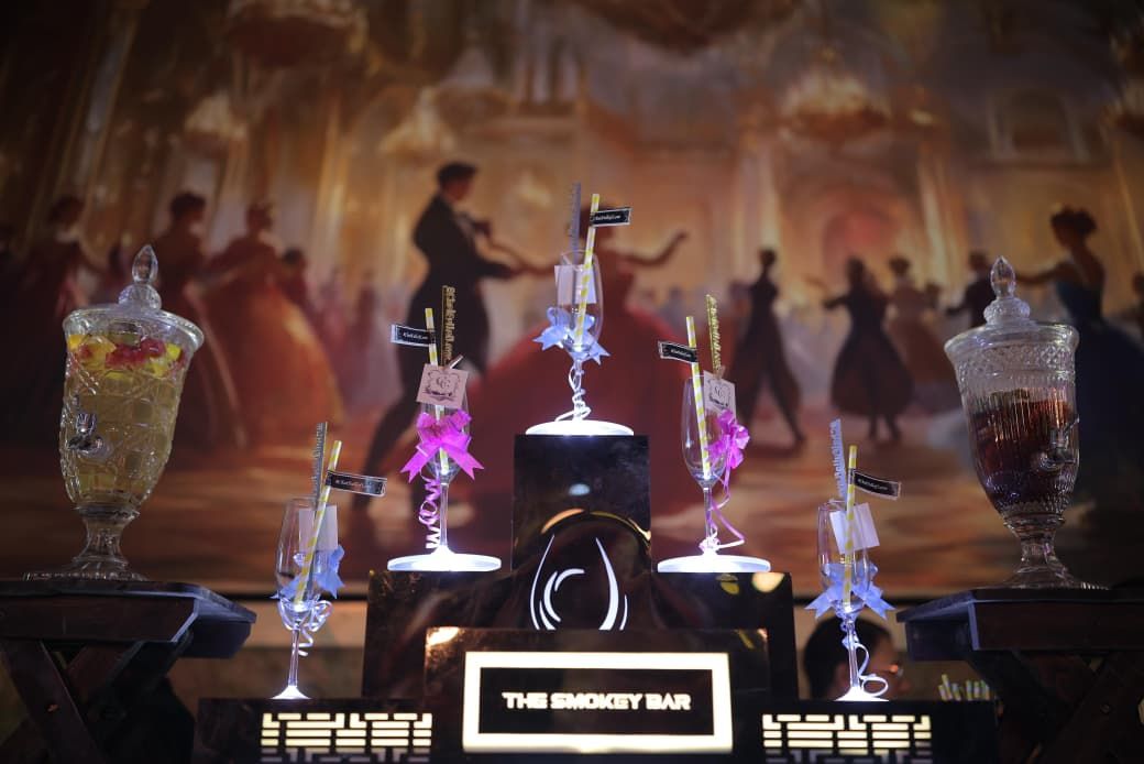 The Smokey Bar podium with dressed glasses