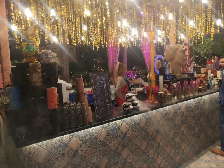 Fairy-light wedding bar