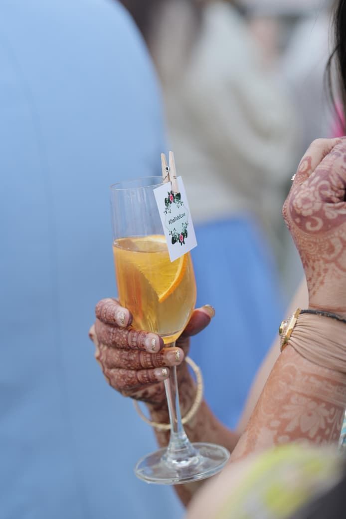 Personalised drink tag on a champagne flute