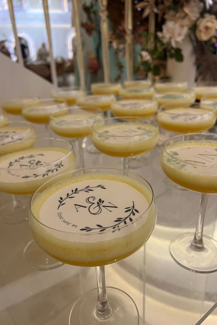 Cocktails with printed couple monogram foam